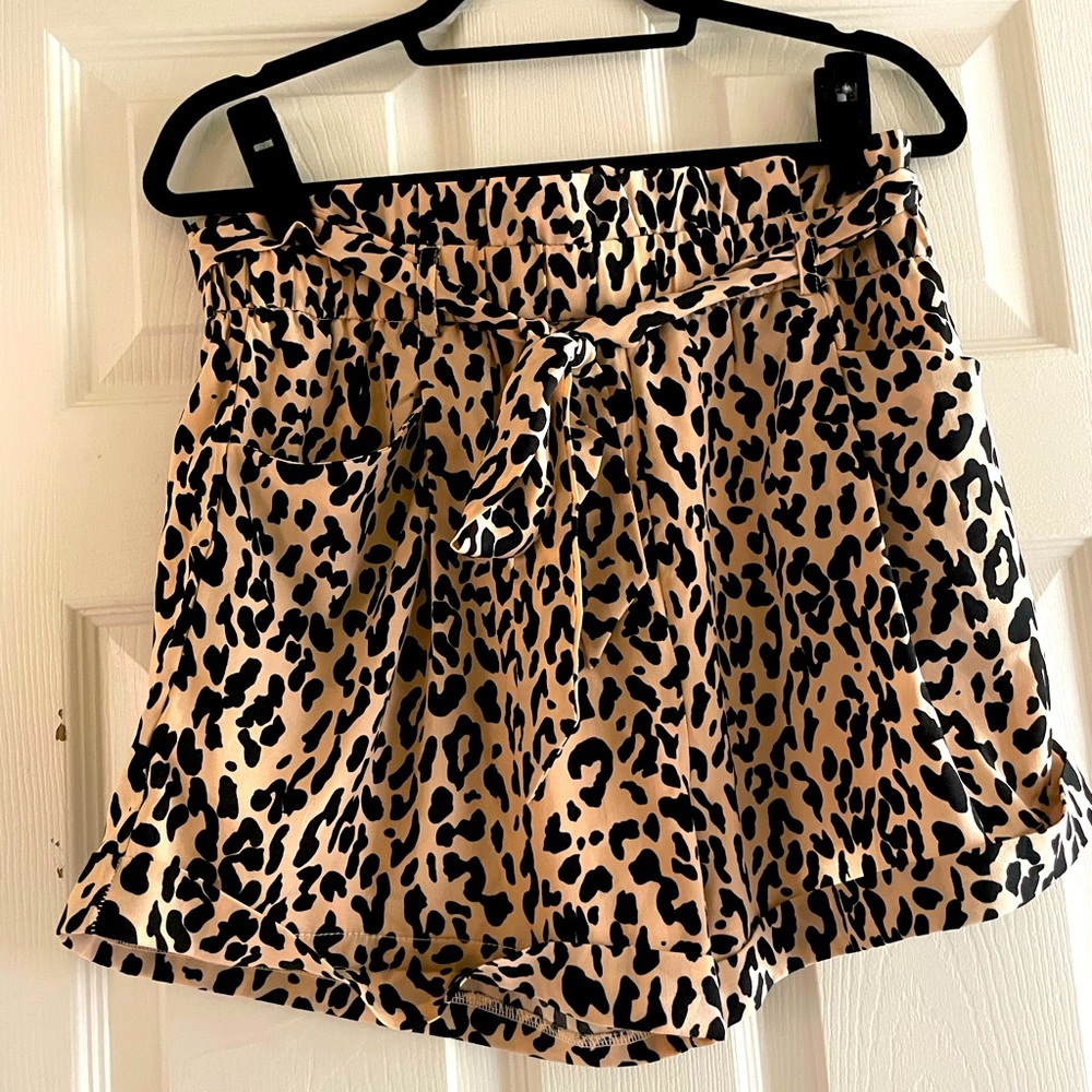 Aqua leopard paper bag shorts